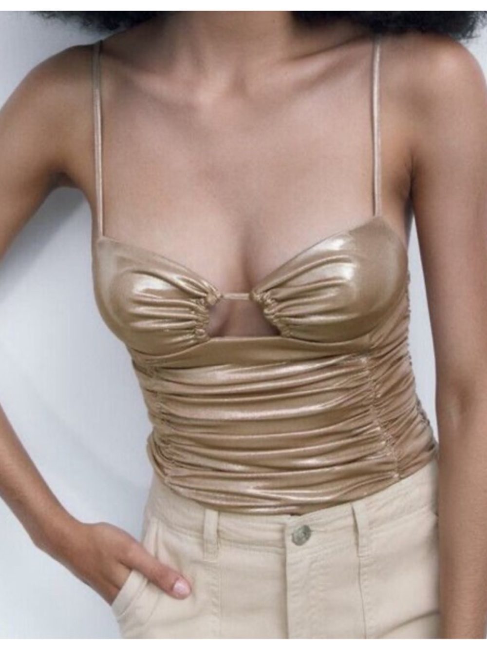Zara Metallic Ruched Bodysuit Size XS